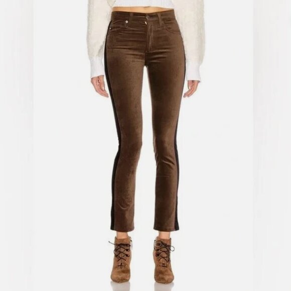 AG Adriano Goldschmied BROWN VELVET MARI TUXEDO STRIPE CROPPED JEANS 26 (S) NWOT - Picture 3 of 8